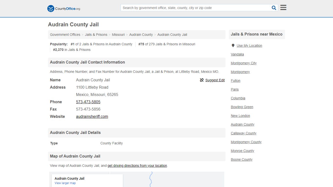 Audrain County Jail - Mexico, MO (Address, Phone, and Fax)