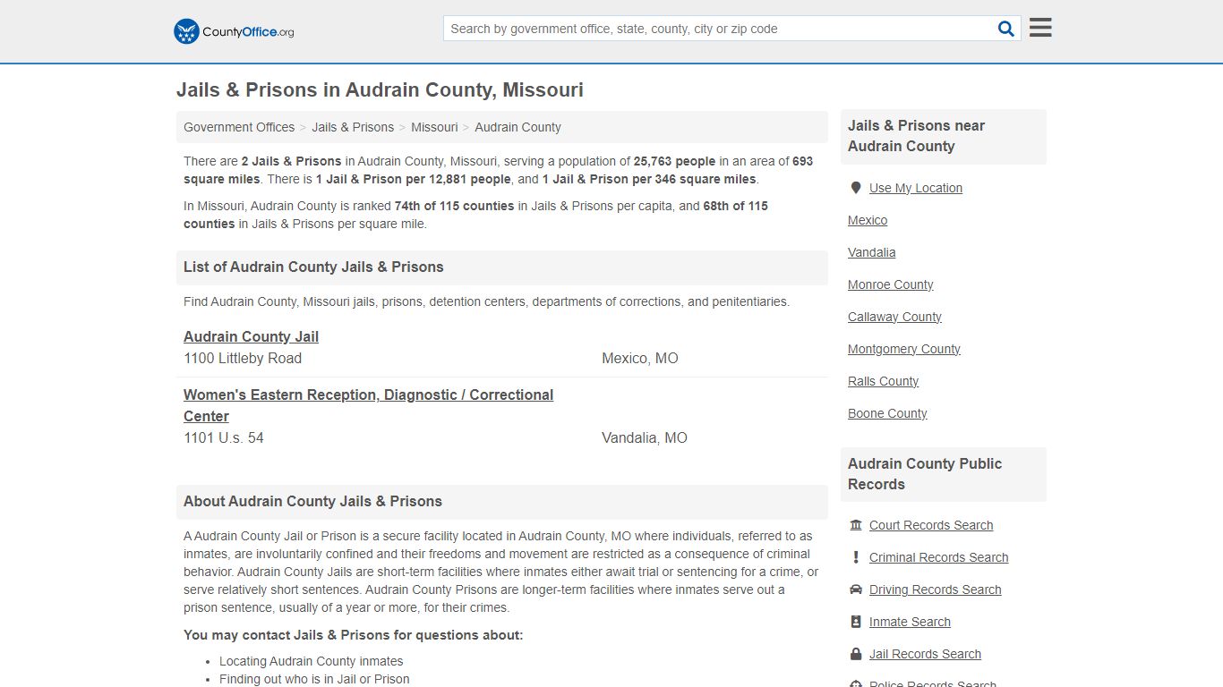 Jails & Prisons - Audrain County, MO (Inmate Rosters & Records)